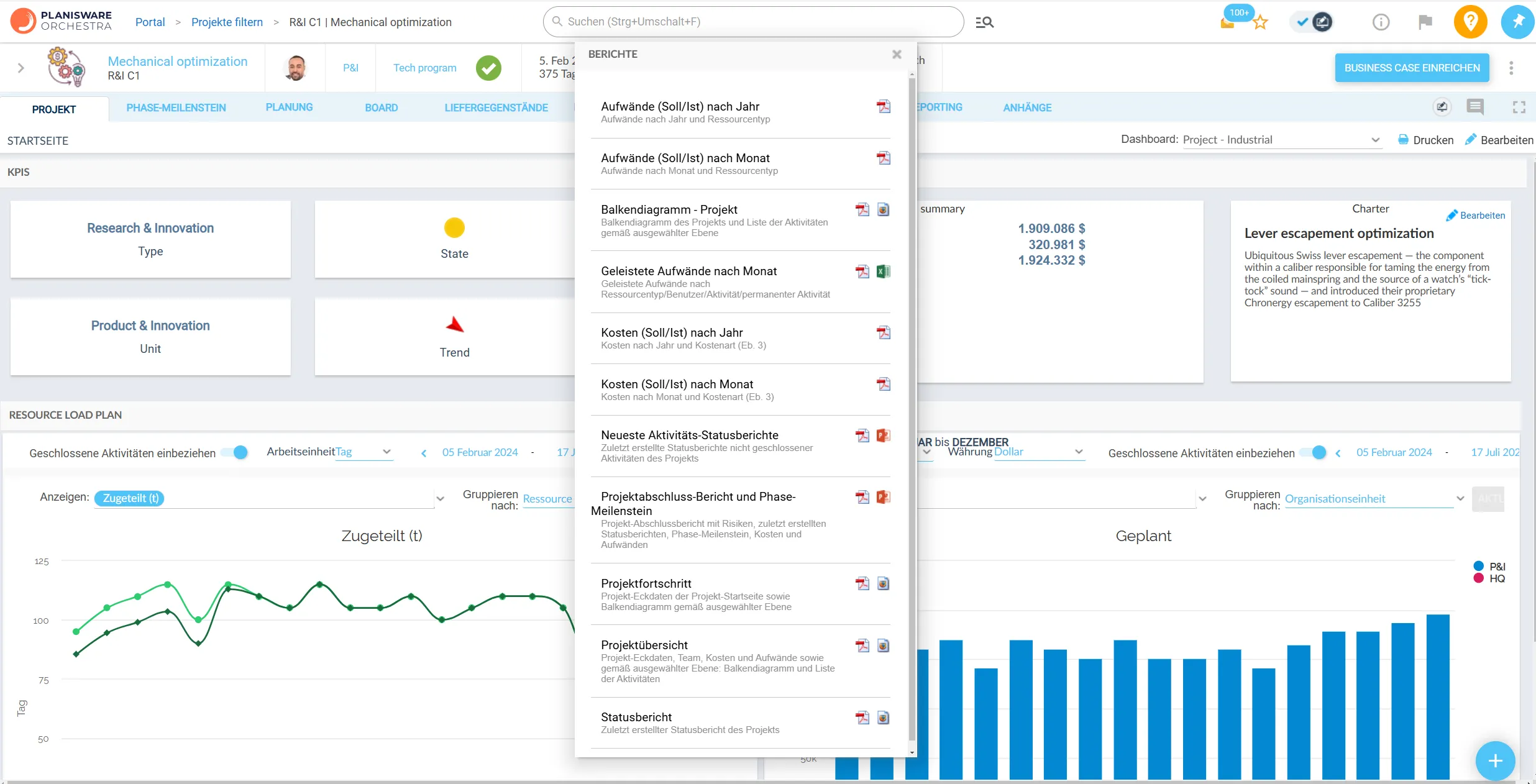 Abb. 10: Planisware Orchestra Reporting